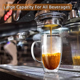 Double Wall Glass Cup with Handle for Coffee Tea Milk