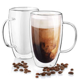 Double Wall Glass Cup with Handle for Coffee Tea Milk