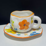 Creative Irregular 10 oz Coffee Mug and Saucer